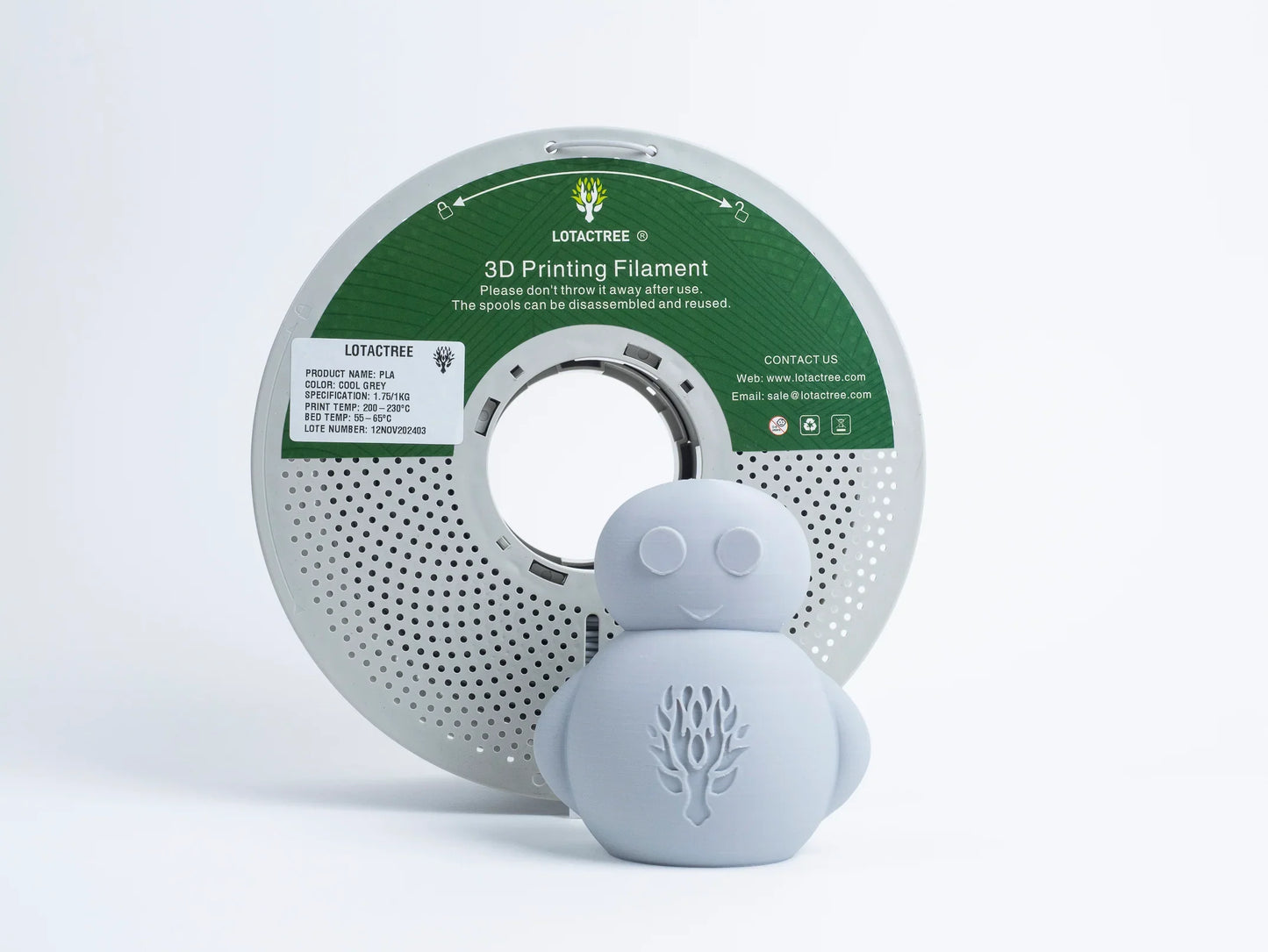 PLA Cool Grey 1kg - Diameter 1.75mm - Lotactree