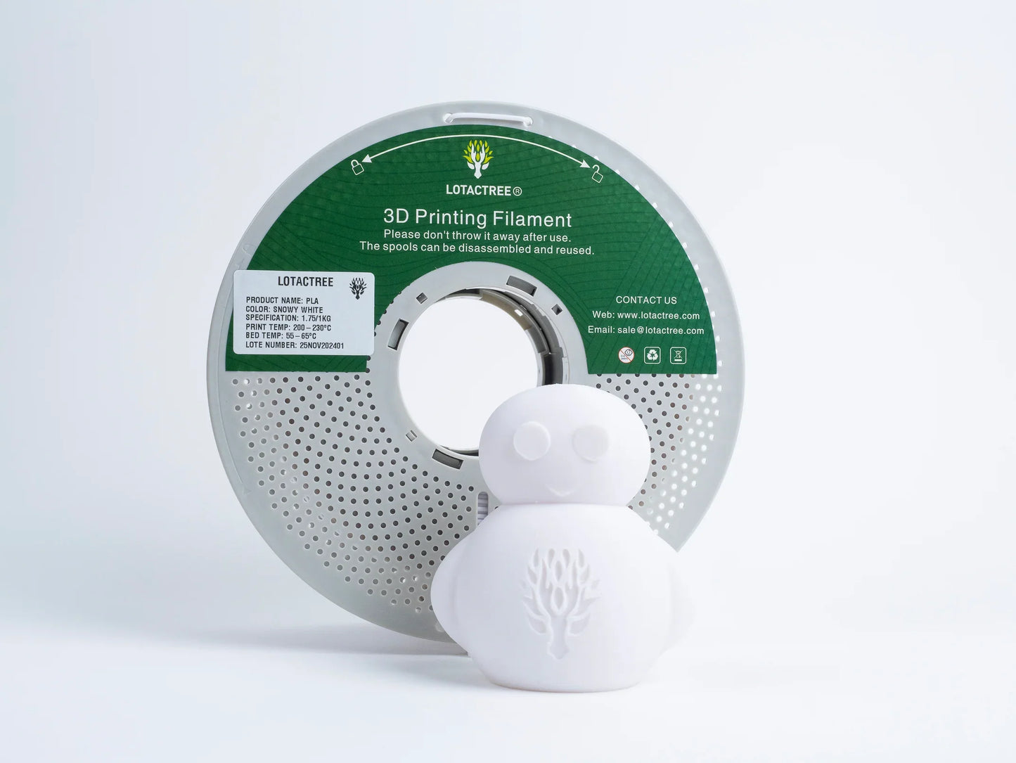 PLA Snowy White 1kg - Diameter 1.75mm - Lotactree