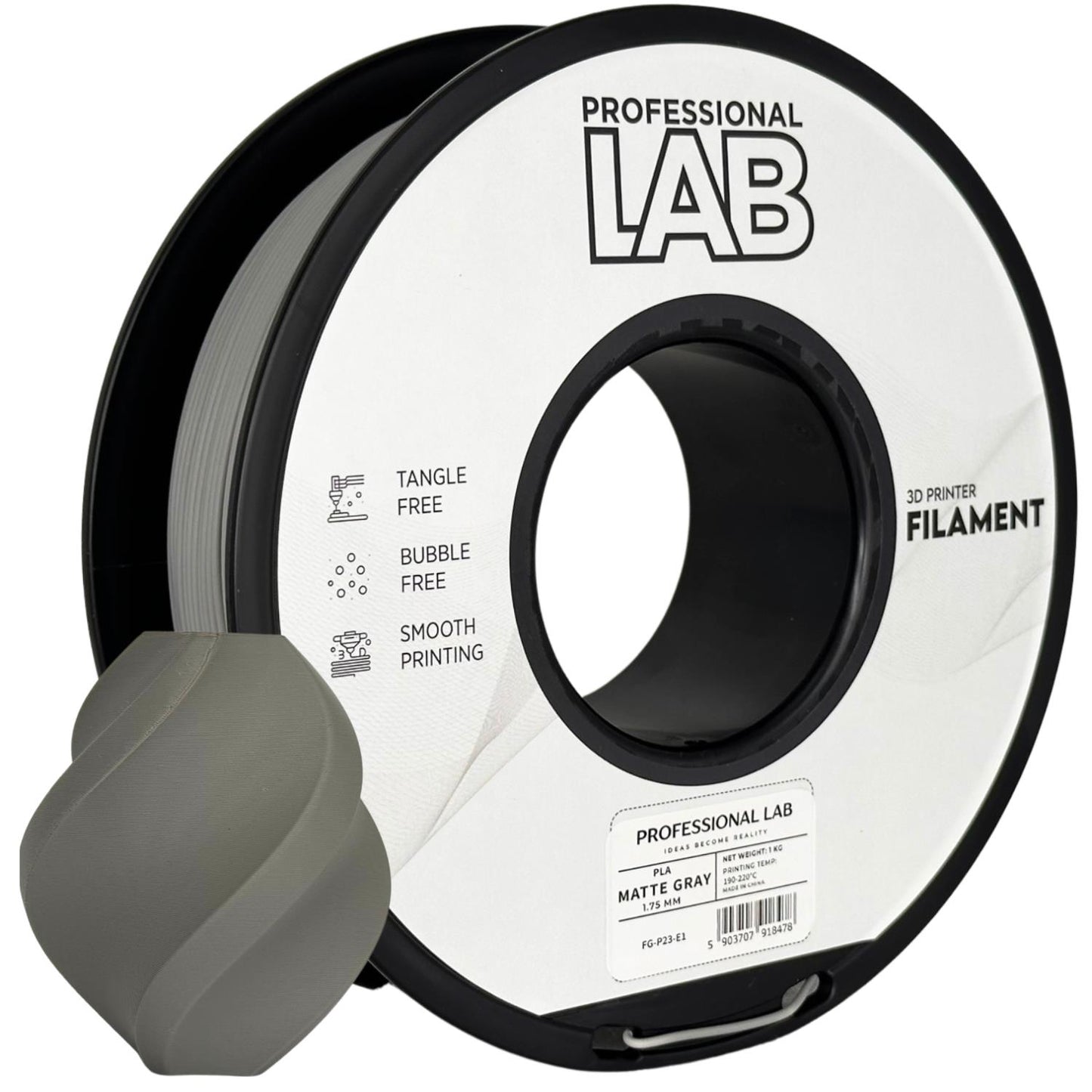 Professional Lab - PLA Matte Cinzento 1kg - Diâmetro 1,75mm