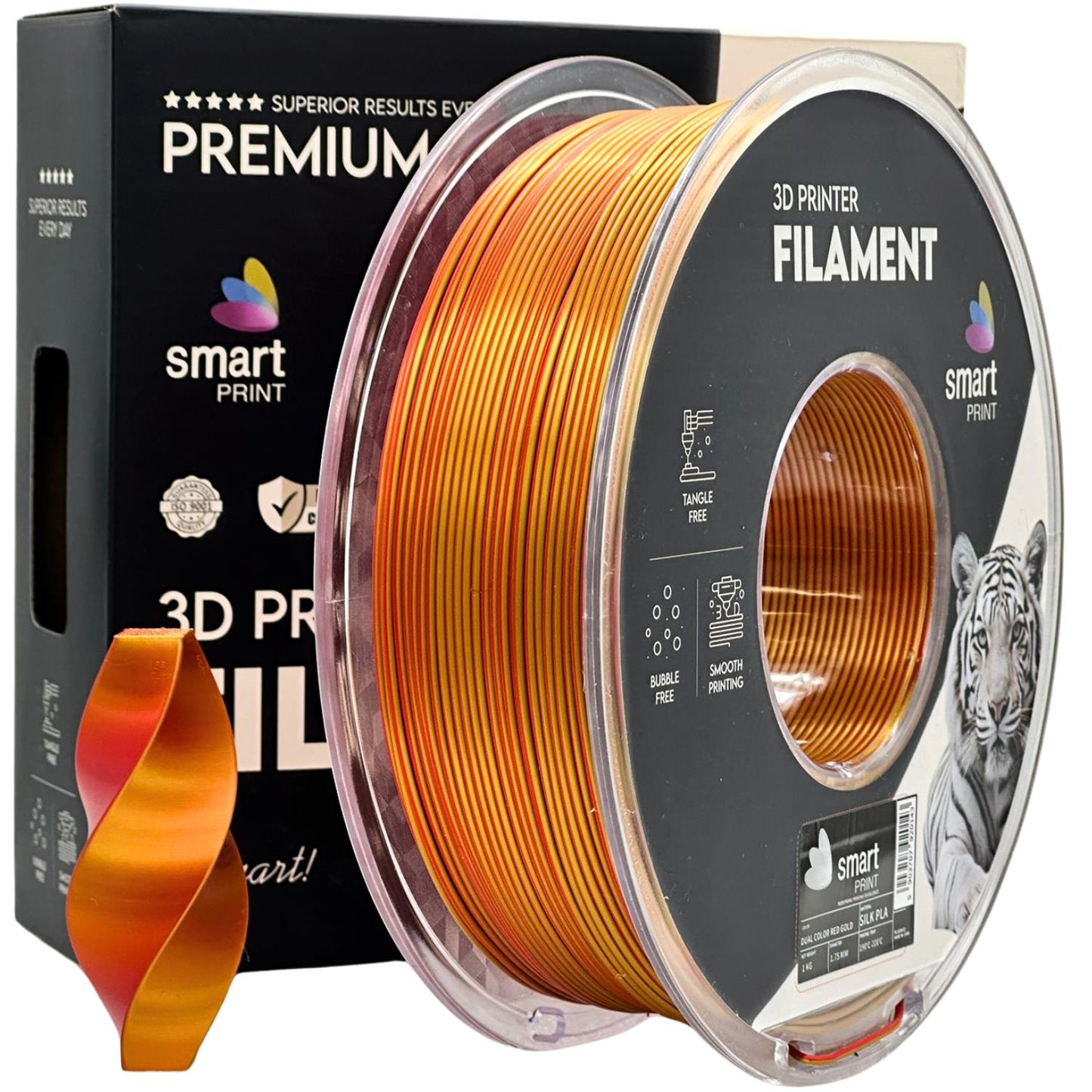 Filamento Silk PLA Dual Color Vermelho Dourado 1kg - Smart Print