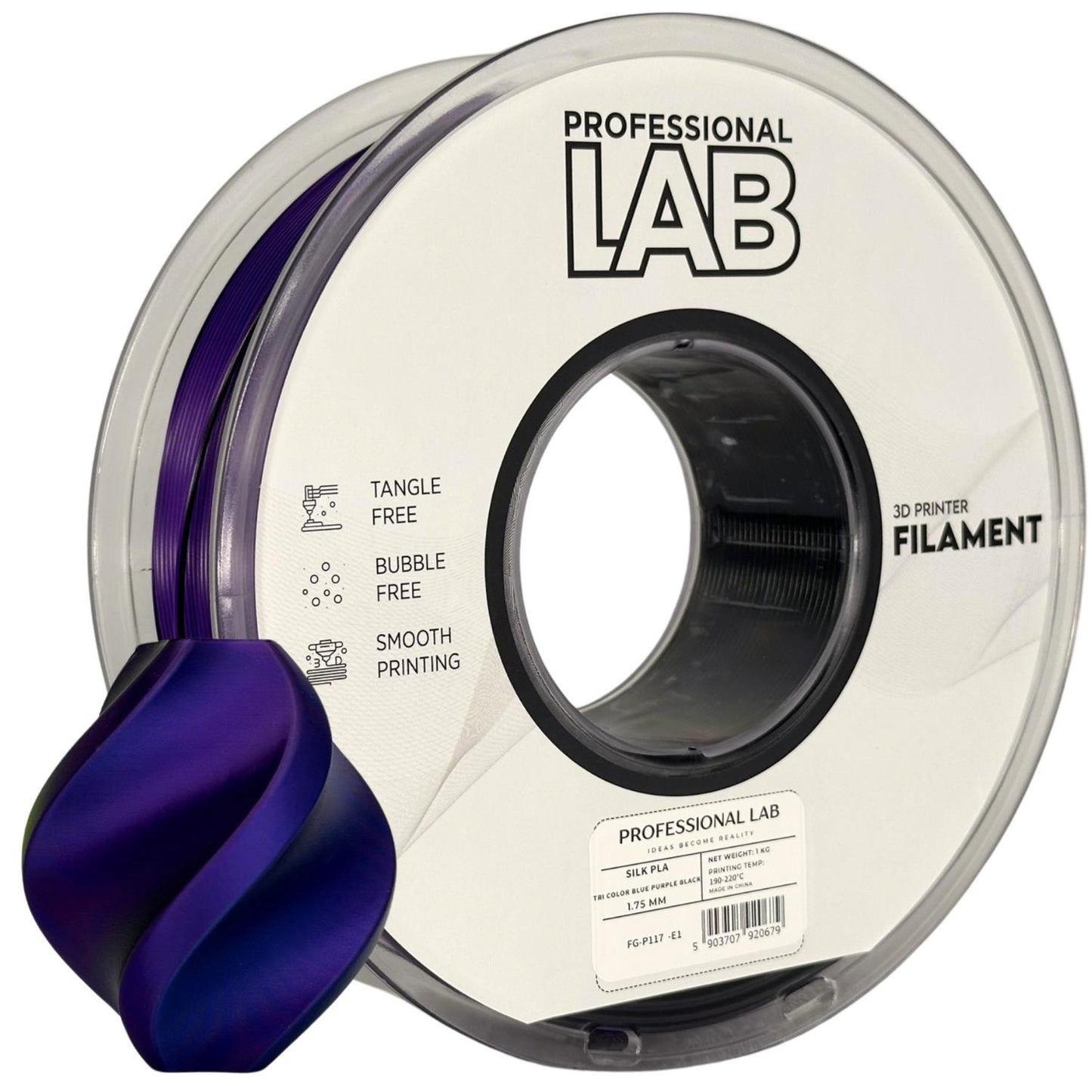 Professional Lab - Silk PLA Tri Color Blue Purple Black 1kg - Diâmetro 1,75mm