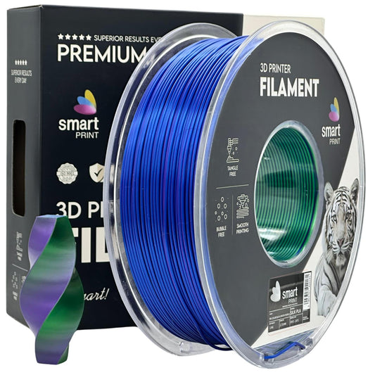 Filamento Silk PLA Tri Color Azul Verde Roxo 1kg - Smart Print